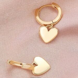 NEW - Cute Gold tone with heart charm hoops